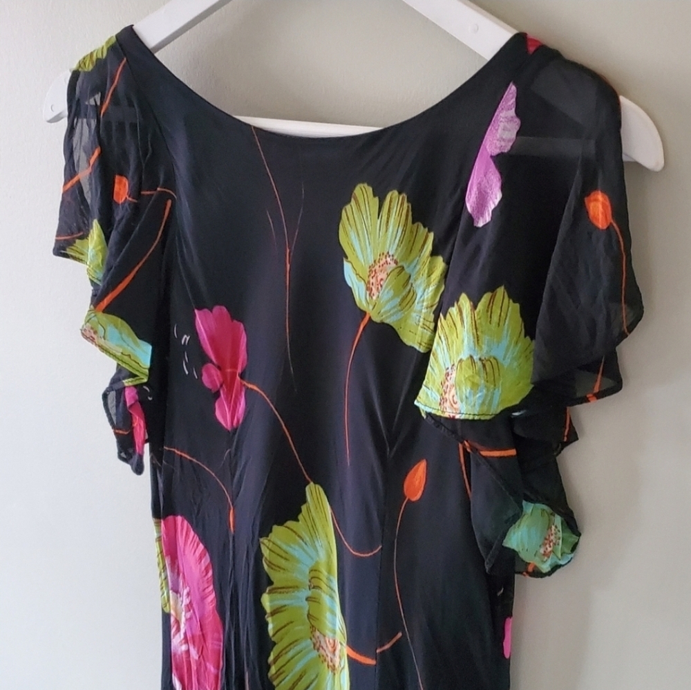 Joseph Ribkoff 8 90s Romantic Whimsigoth Fairycore Neon Floral Midi Slip Dress - Picture 9 of 10